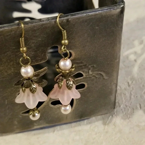 Handcrafted Steampunk Fantasia Brass Tulip Dangle Earnings - Picture 1 of 1
